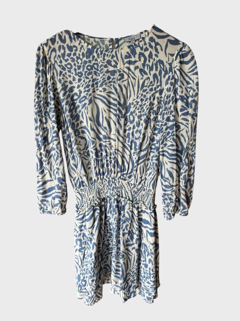 Rails Women's Blue Animal Print Smocked Waist Dress